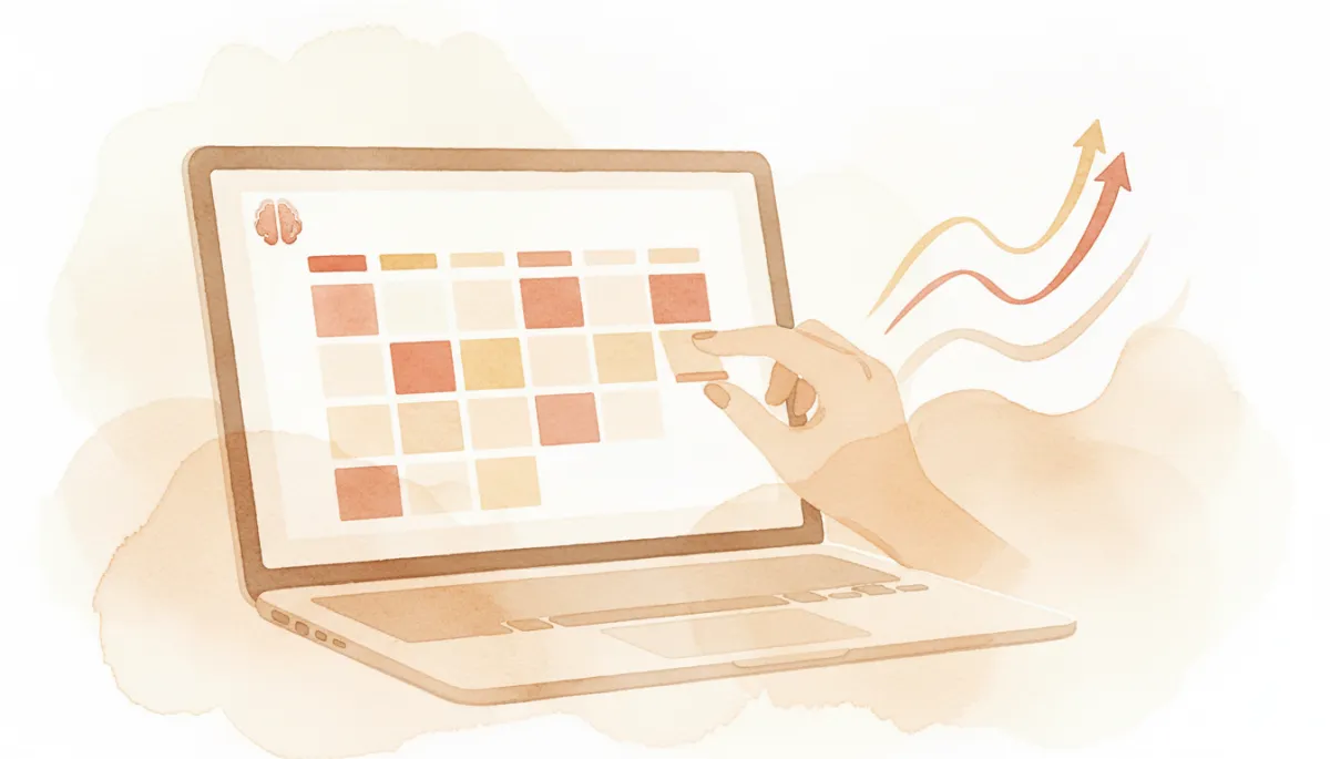 AI-driven social media calendar and analytics dashboard on a laptop