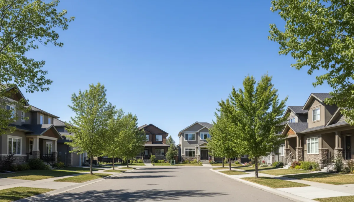Calgary cul-de-sac lined with modern detached family homes Calgary cul-de-sac lined with modern detached family homes