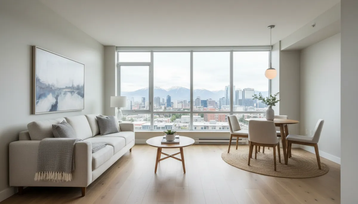 Professional interior of a bright Calgary condo living room Professional interior of a bright Calgary condo living room