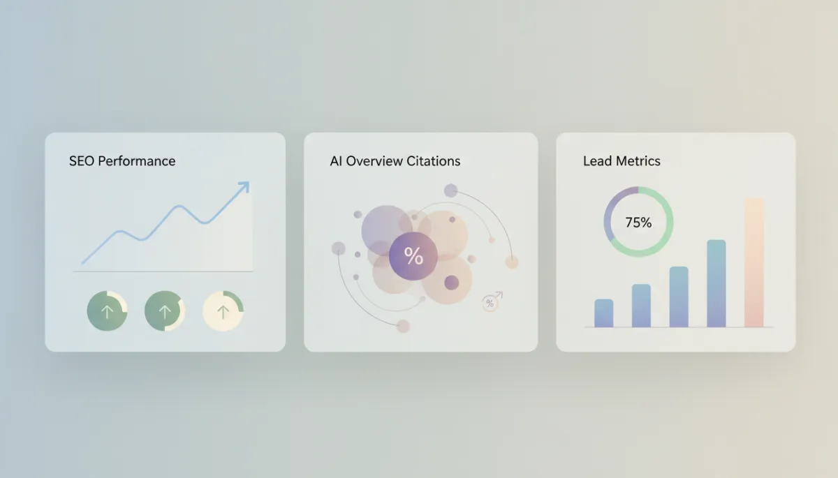 Professional analytics dashboard showing improvements in AI-driven SEO visibility and leads Professional analytics dashboard showing improvements in AI-driven SEO visibility and leads