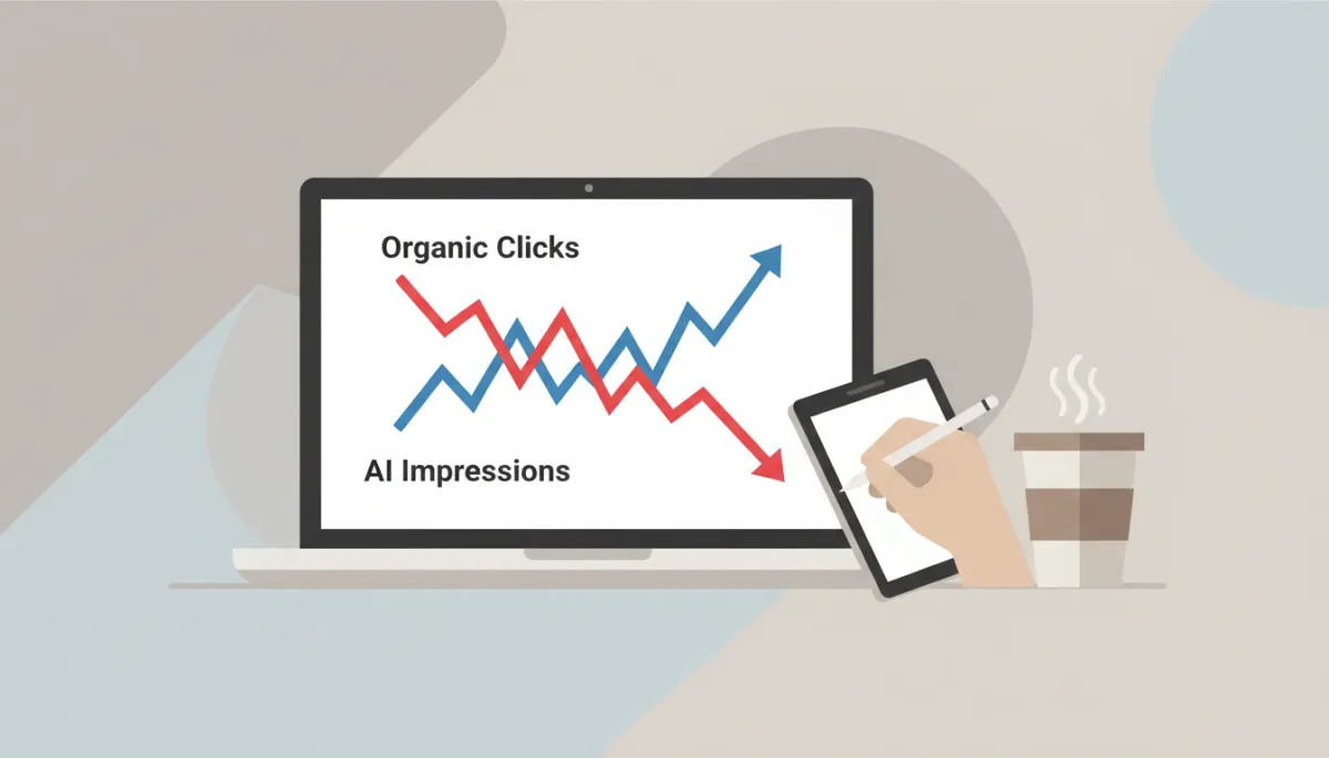 Analytics dashboard showing changing search traffic patterns with AI