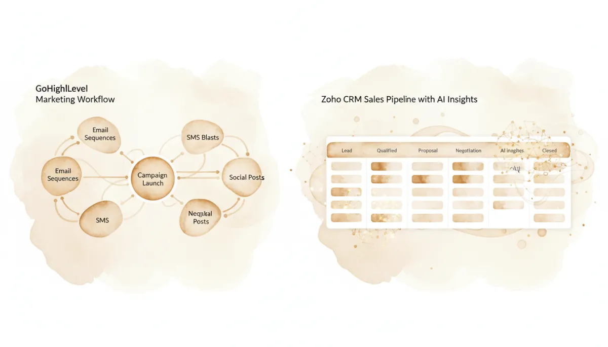 Comparison of GoHighLevel automation workflow and Zoho CRM sales pipeline