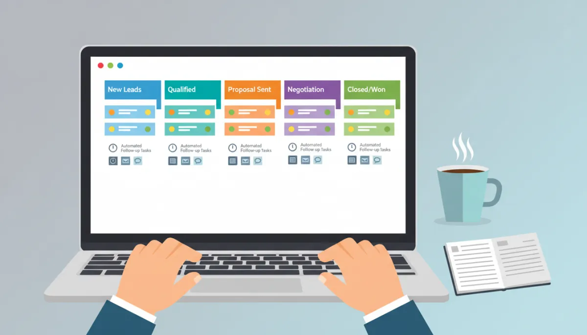 CRM pipeline view with lead scores and automated follow-up tasks CRM pipeline view with lead scores and automated follow-up tasks