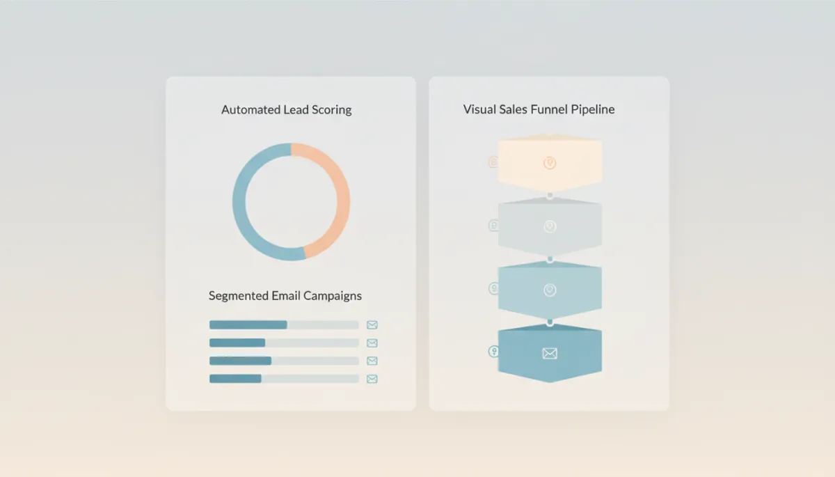 Close-up of CRM dashboard showing automated lead scoring and sales funnel stages