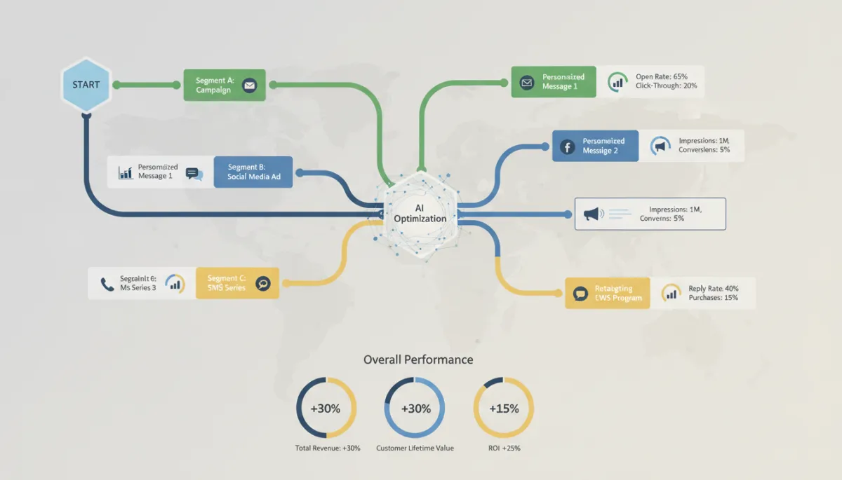 Dashboard displaying an AI-driven marketing automation journey with performance metrics