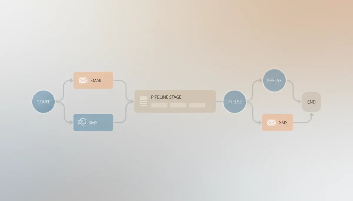GoHighLevel-style automation workflow connecting stages of the customer journey