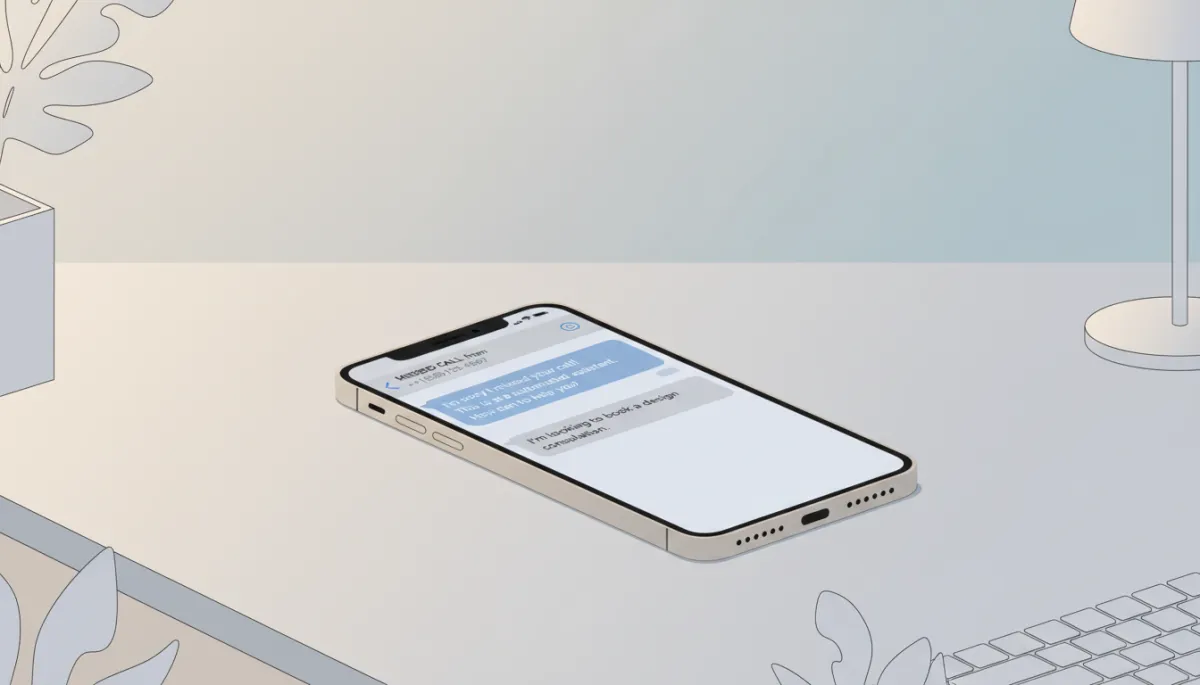 Phone displaying automated missed call text back conversation