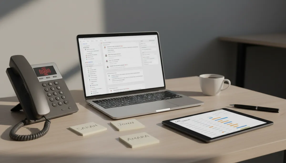 Desk with scattered lead reminders contrasted with a structured CRM pipeline Desk with scattered lead reminders contrasted with a structured CRM pipeline
