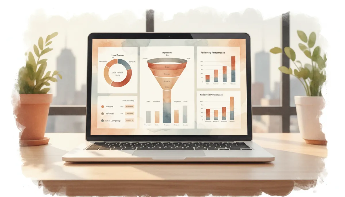 Analytics dashboard showing lead conversion funnel and campaign performance