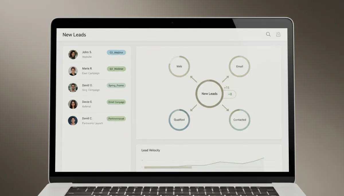 Dashboard view of leads tagged by source and campaign in a CRM