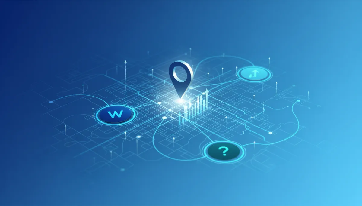 Aerial view of downtown Calgary with location pins on businesses