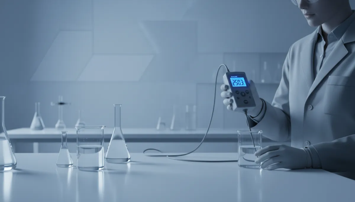 Scientist measuring ORP in clear water using a digital meter