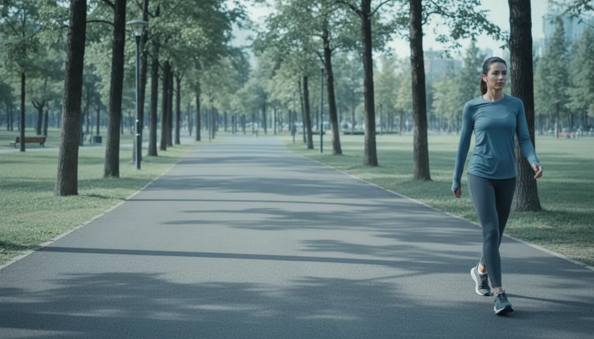 Person walking through a park as a gentle recovery activity