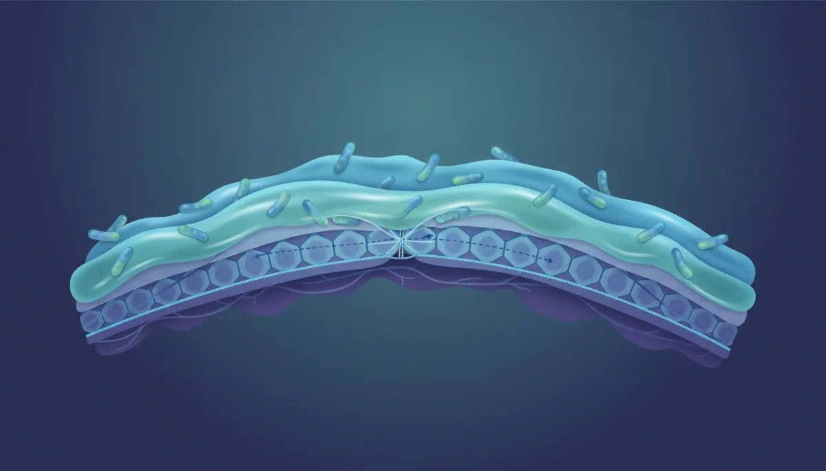 Modern clean cross-section of gut barrier with Akkermansia supporting mucus layer