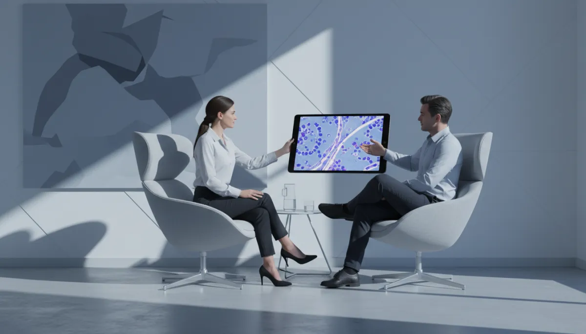 Client and practitioner discussing a personalized wellness plan in a calm consultation room