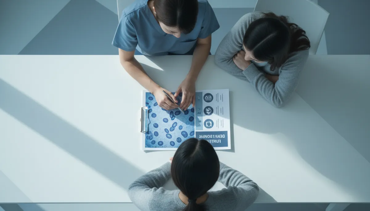 Clinician and client reviewing wellness report that includes blood images and recommendations