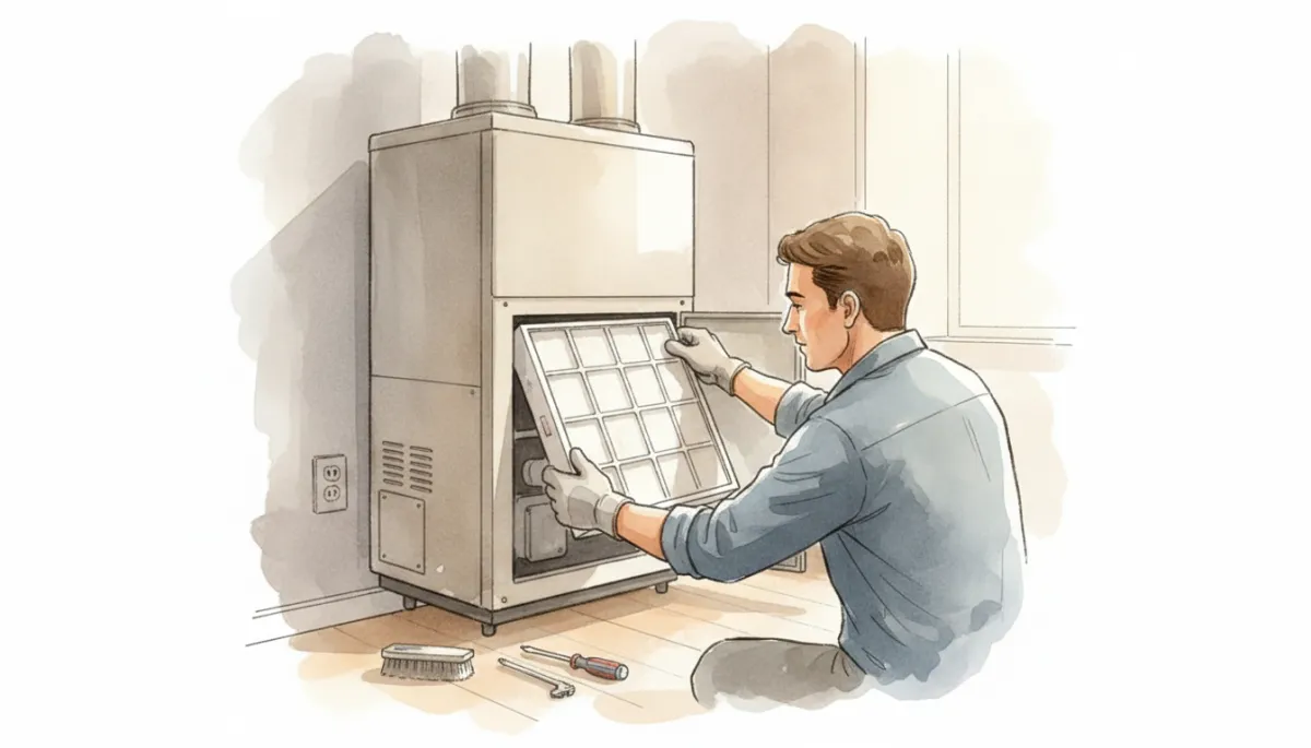 Technician replacing an air filter on a home HVAC unit