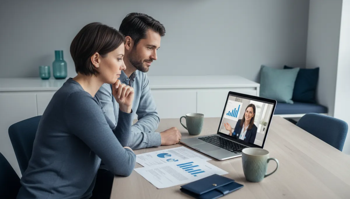 Couple reviewing mortgage protection and life insurance options online