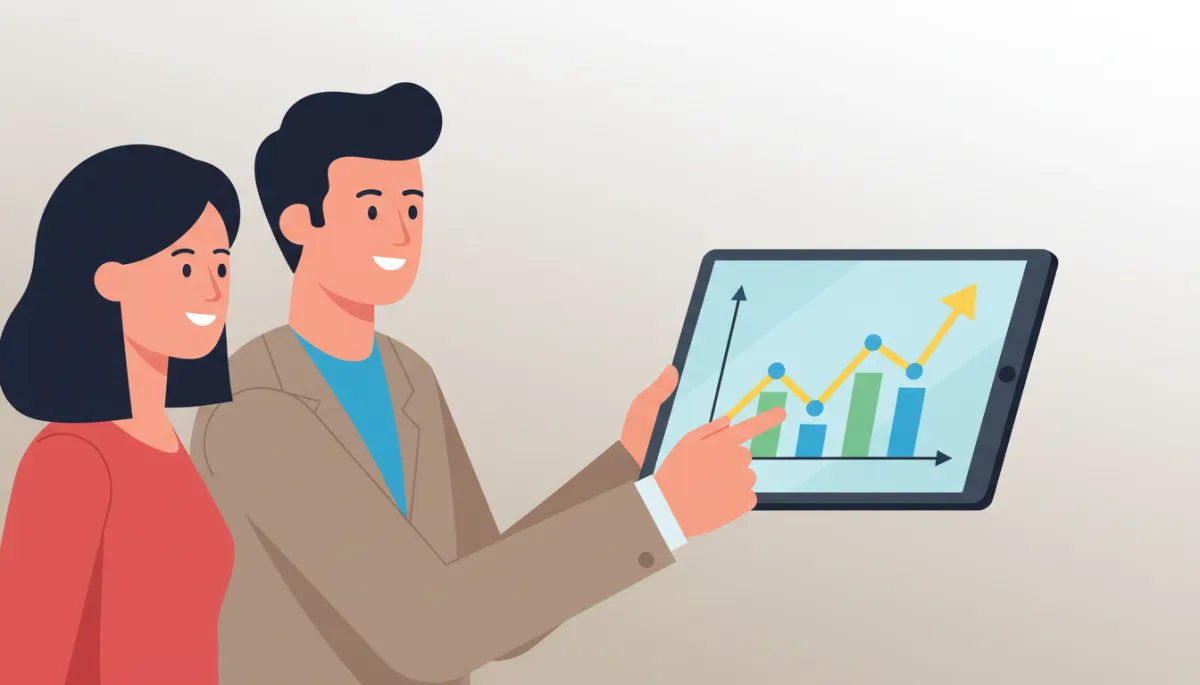 Advisor showing a couple how their money can grow over time with compound interest Advisor showing a couple how their money can grow over time with compound interest