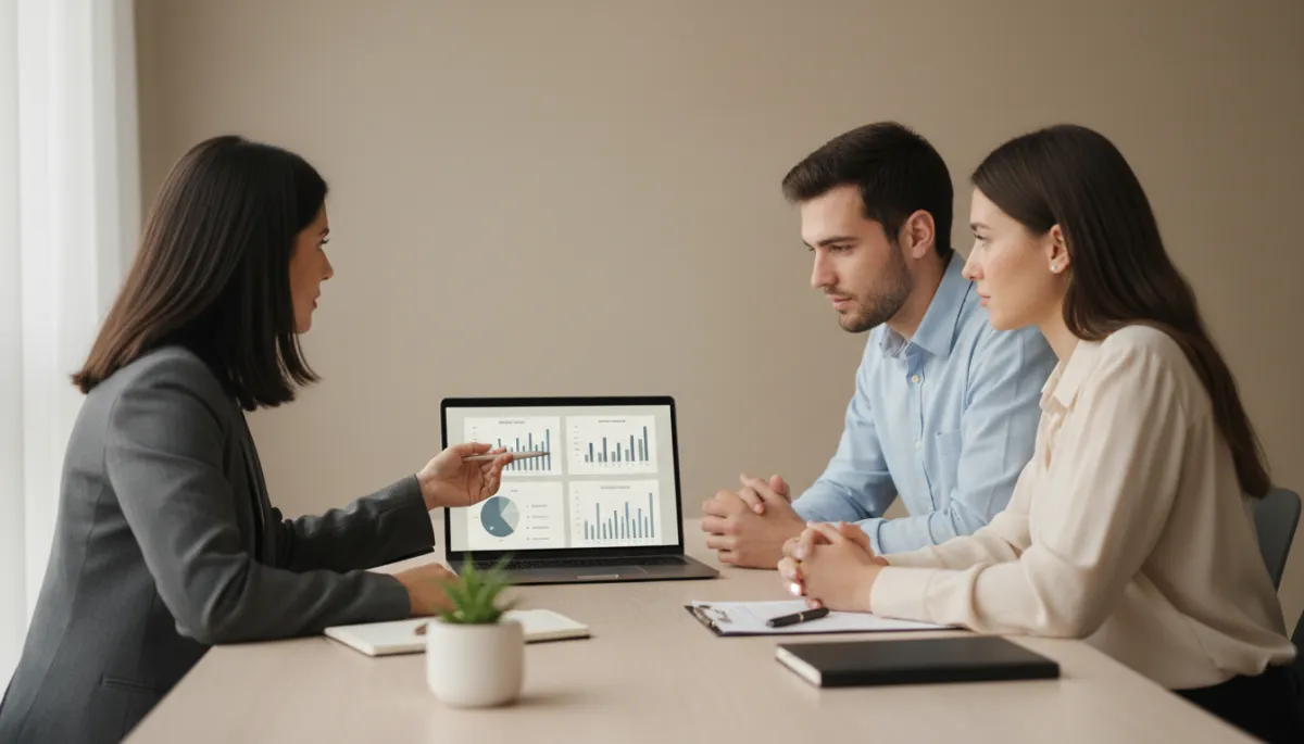 Advisor showing a couple side-by-side insurance policy comparisons
