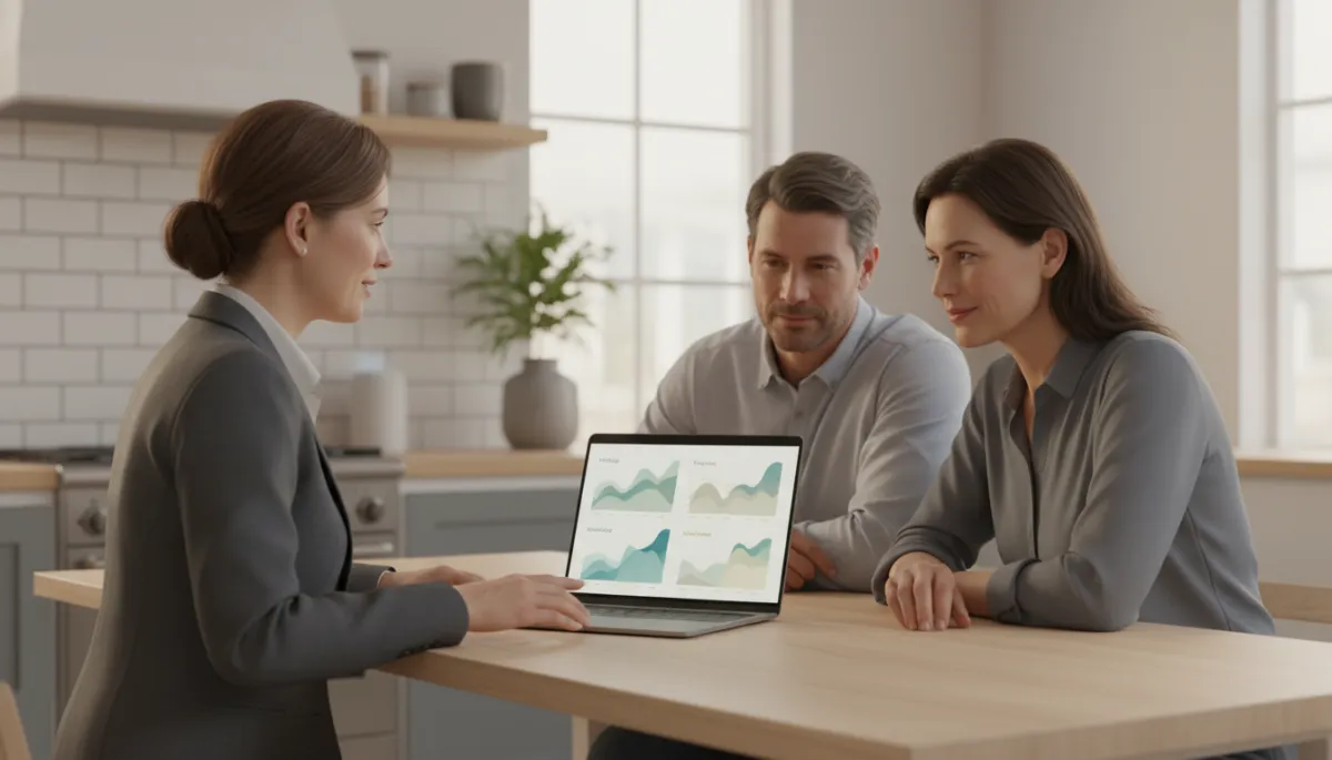 Advisor presenting side-by-side insurance policy comparisons to a couple