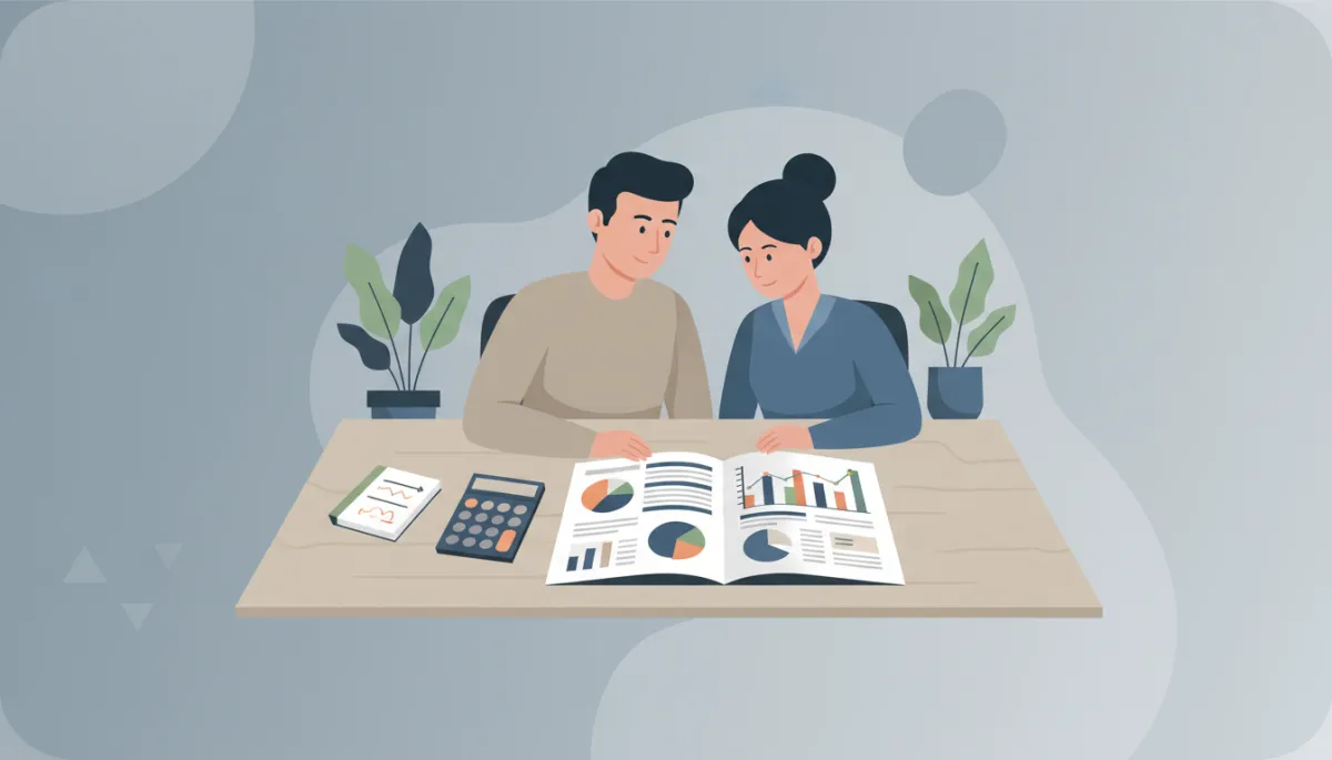 Couple reviewing a financial protection and investment strategy plan Couple reviewing a financial protection and investment strategy plan