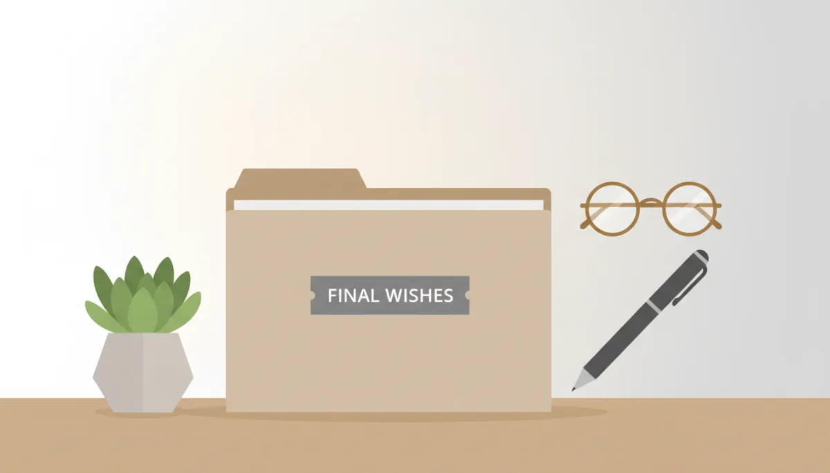 Organized final wishes folder used in funeral and insurance planning Organized final wishes folder used in funeral and insurance planning