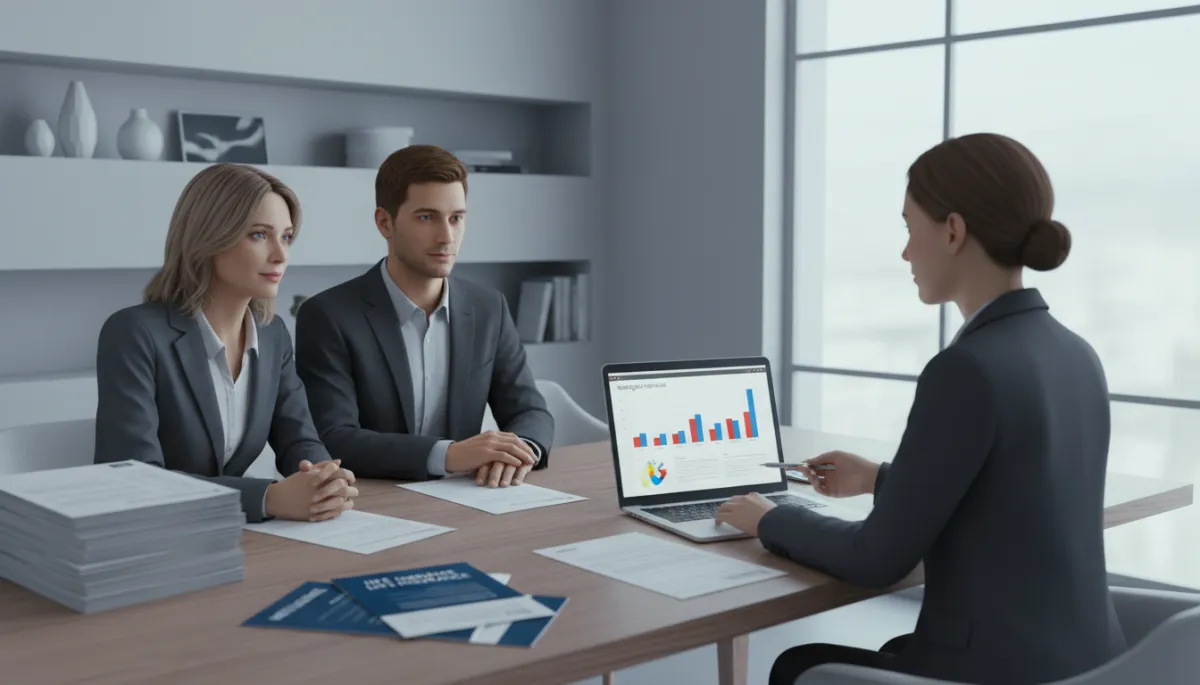 A warm, relaxed meeting where a traditional nuclear family sits together with a caring insurance broker at a table, gently reviewing mortgage protection and life insurance options. The dad, dressed in simple work attire, looks attentive and engaged, with his partner beside him and their children nearby, creating a calm, reassuring atmosphere that reflects thoughtful planning and support. A warm, relaxed meeting where a traditional nuclear family sits together with a caring insurance broker at a table, gently reviewing mortgage protection and life insurance options. The dad, dressed in simple work attire, looks attentive and engaged, with his partner beside him and their children nearby, creating a calm, reassuring atmosphere that reflects thoughtful planning and support.