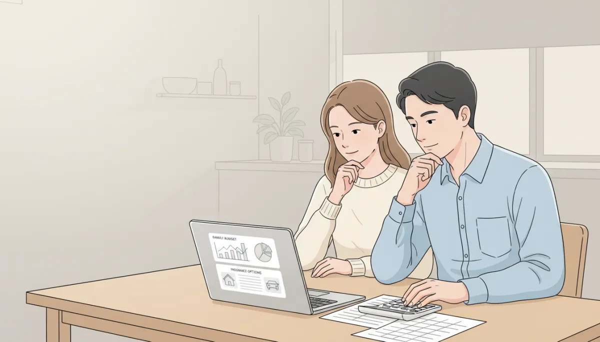 Couple reviewing family budget and insurance options together