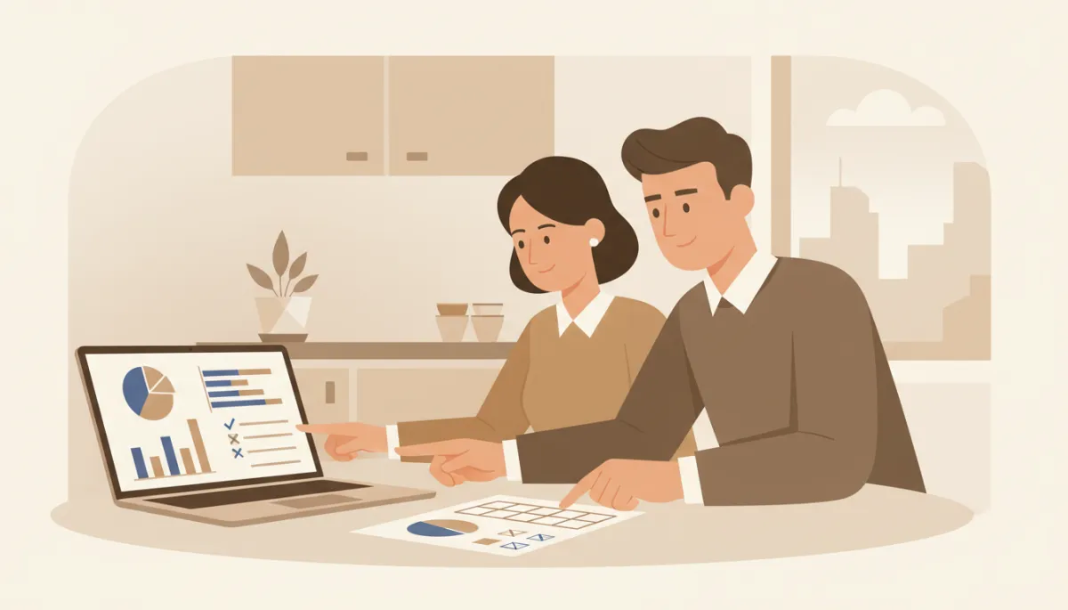 Couple reviewing term and whole life insurance comparison charts