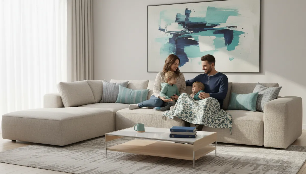 Family relaxing together at home with a sense of financial security