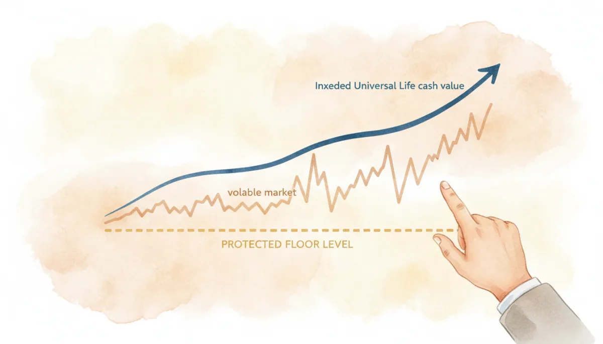 Comparison of indexed universal life cash value growth with downside protection versus a volatile market line