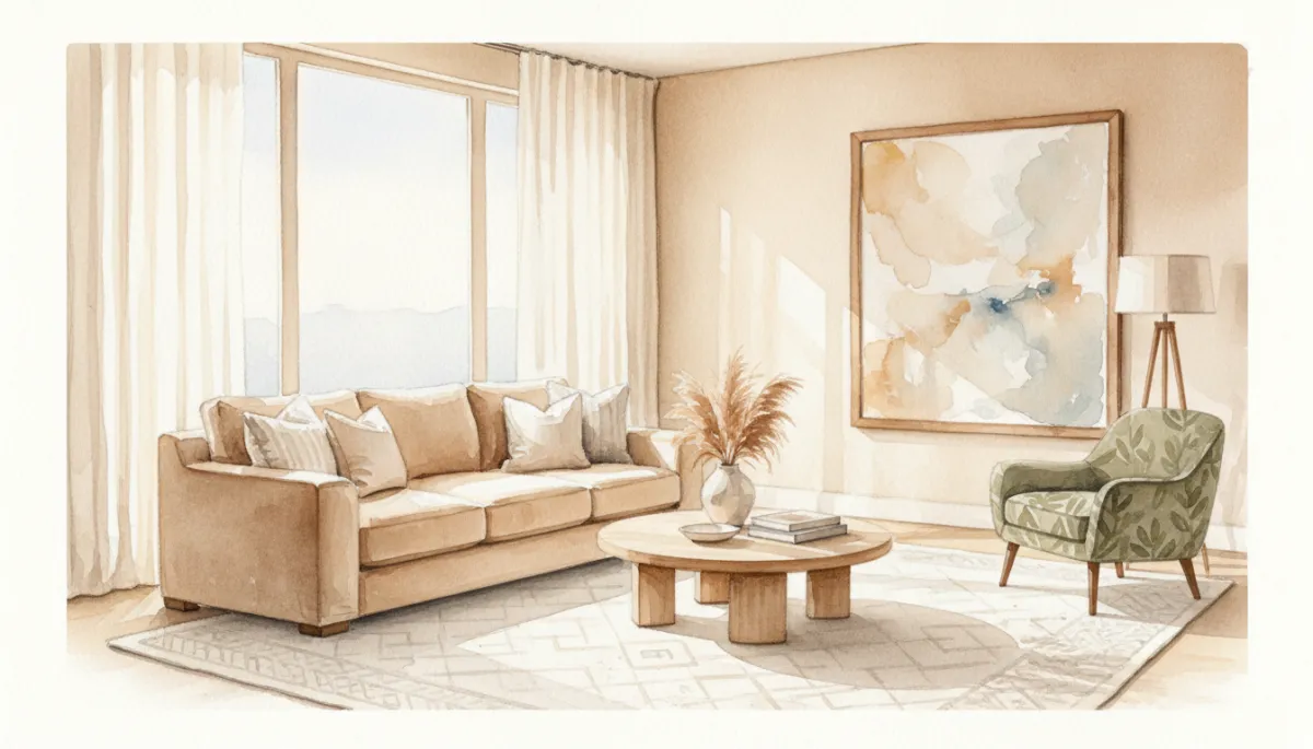 Neatly staged California living room prepared for home showings