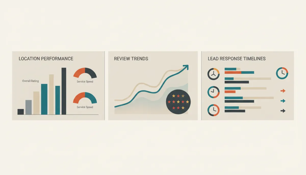 GenM Online dashboard displaying performance and visibility metrics for multiple locations