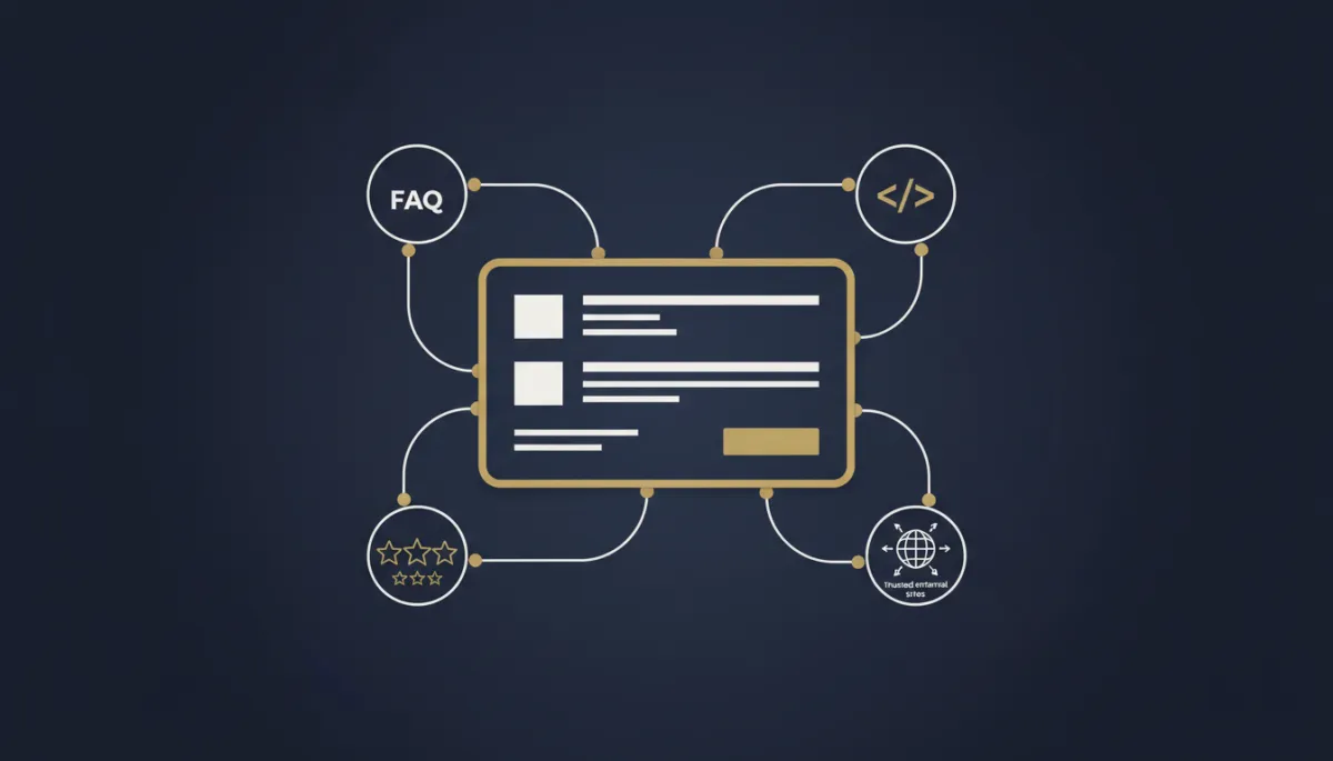 Cornerstone content page connected to FAQs, schema, reviews, and trusted sources