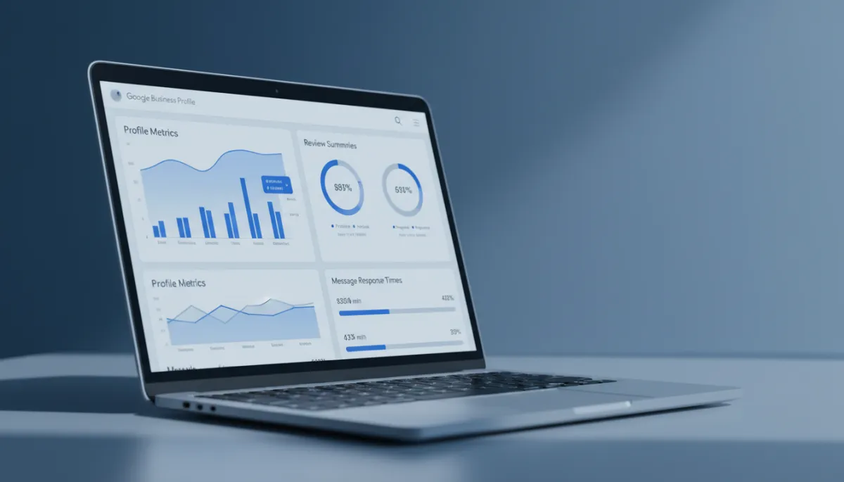 Dashboard showing local search performance, reviews, and response metrics Dashboard showing local search performance, reviews, and response metrics