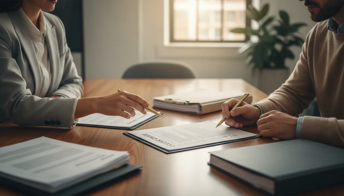 Escrow officer reviewing the escrow timeline and documents with a homebuyer