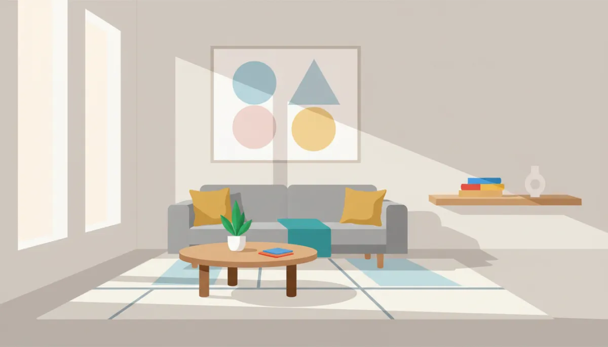 Bright, neutral living room with simple furnishings and minimal clutter Bright, neutral living room with simple furnishings and minimal clutter