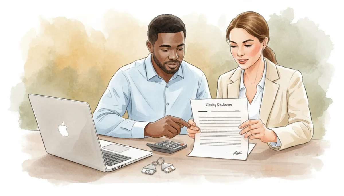 Buyer reviewing mortgage documents with a loan officer