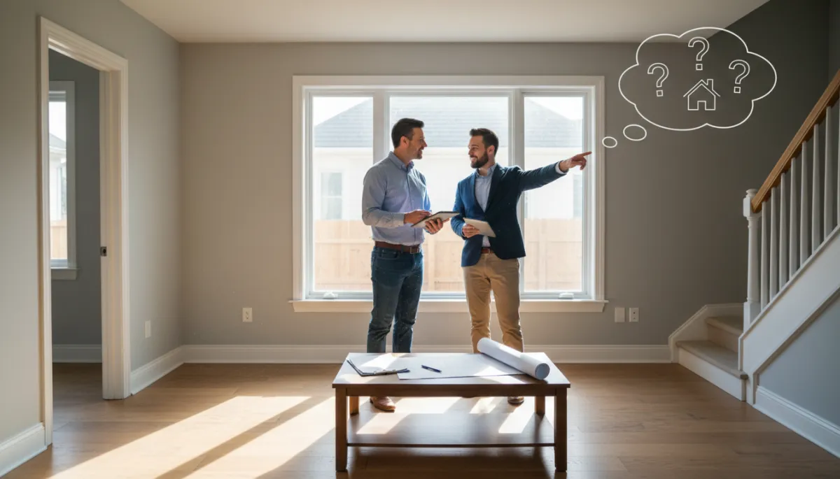 Homebuyer reviewing a detailed property checklist and financial figures