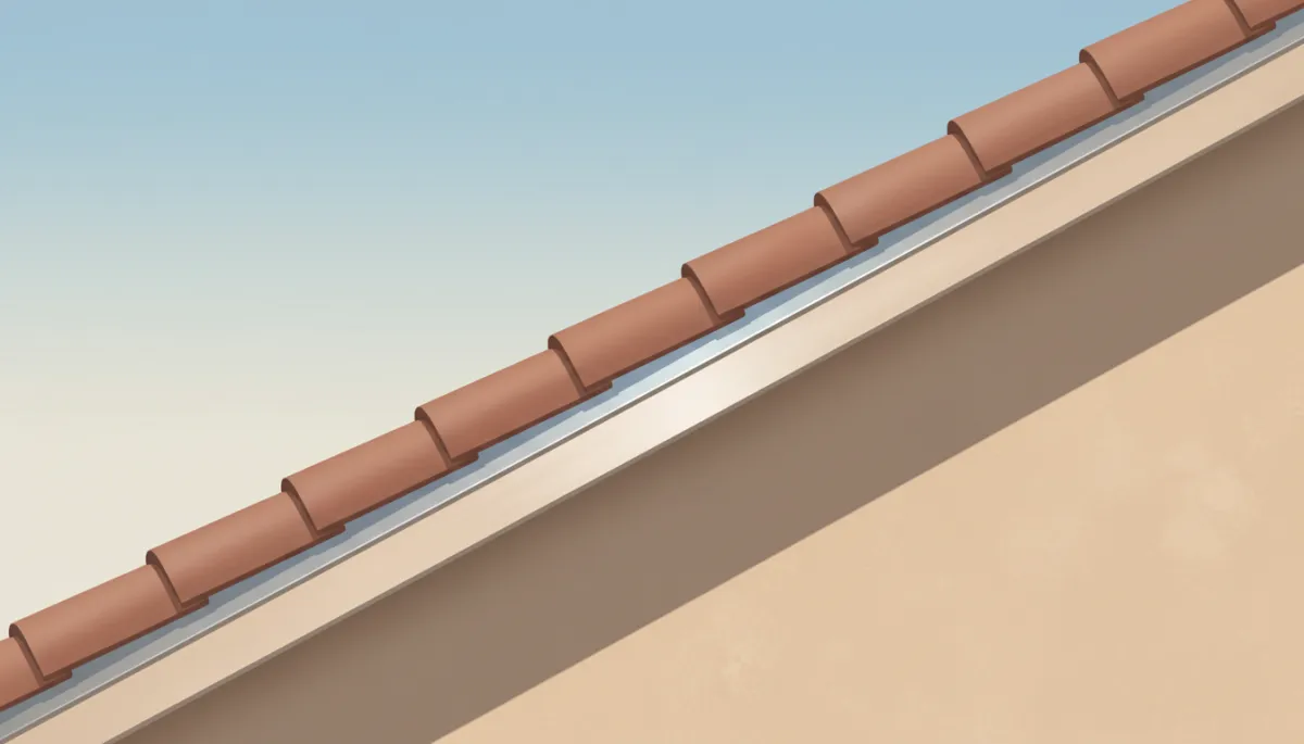 Close-up of California home roof and stucco wall under strong sun