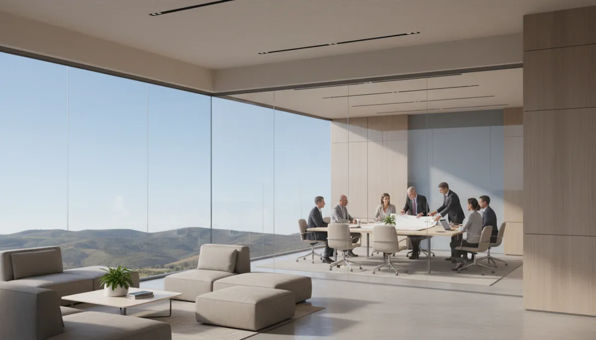 HOA board members in Ventura County meeting with a property manager in a modern clubhouse