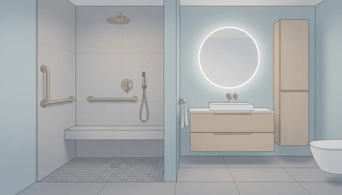 Professional bathroom with aging in place features