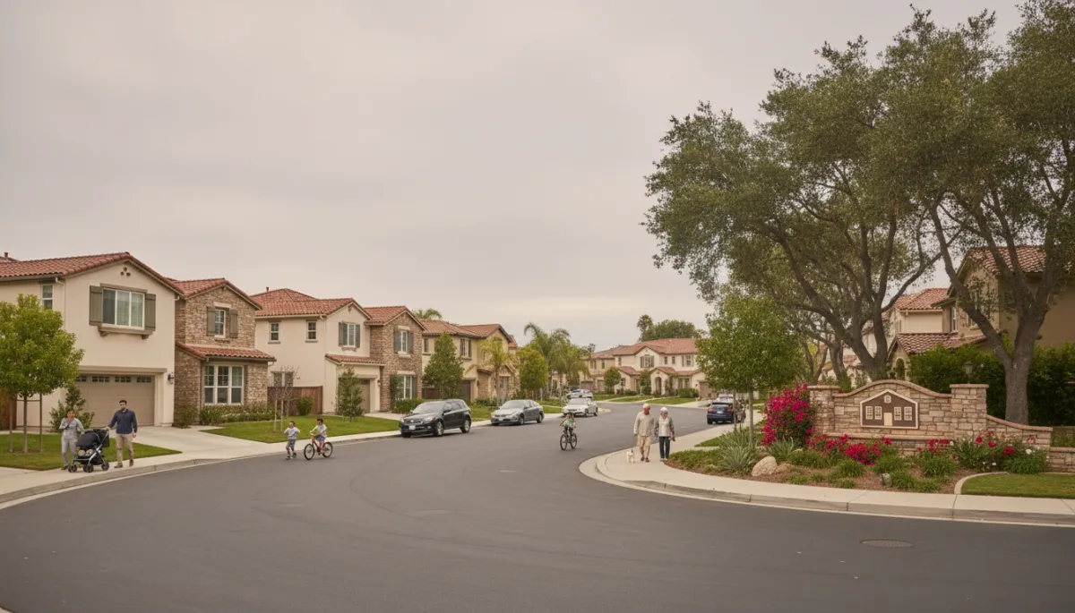 Neighborhood street in Conejo Valley located near a public school Neighborhood street in Conejo Valley located near a public school