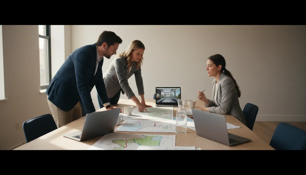 Home buyers reviewing zoning maps and future development plans with an agent
