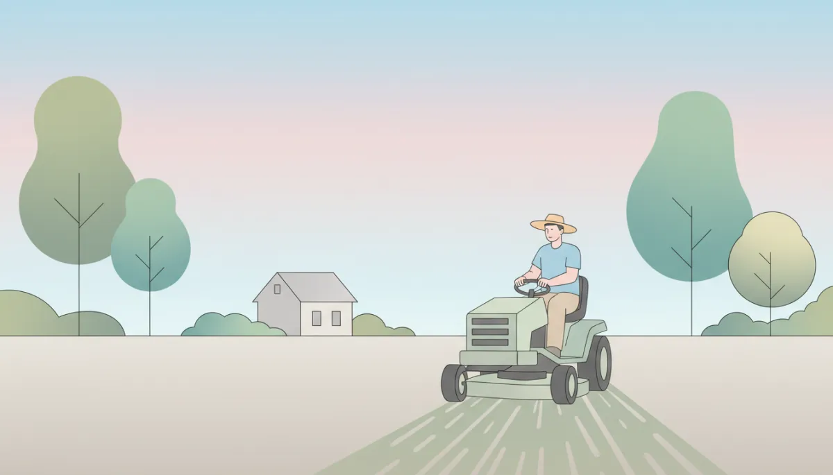 Homeowner mowing a large yard with a riding mower