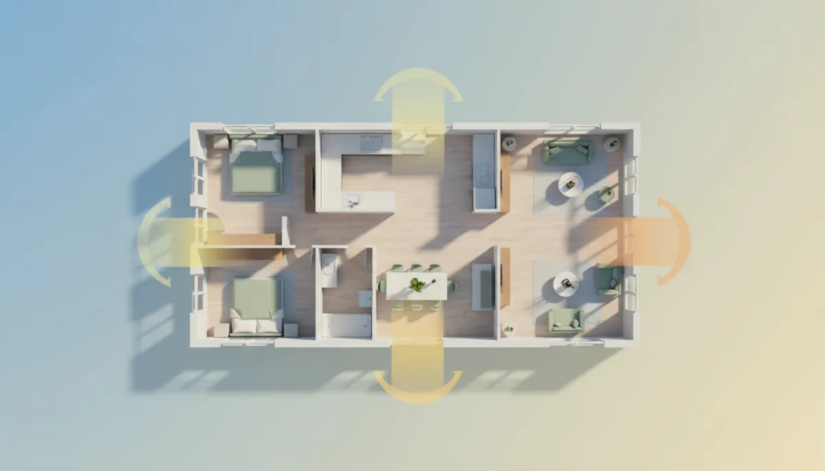 Illustration showing sunlight entering a home from different window orientations