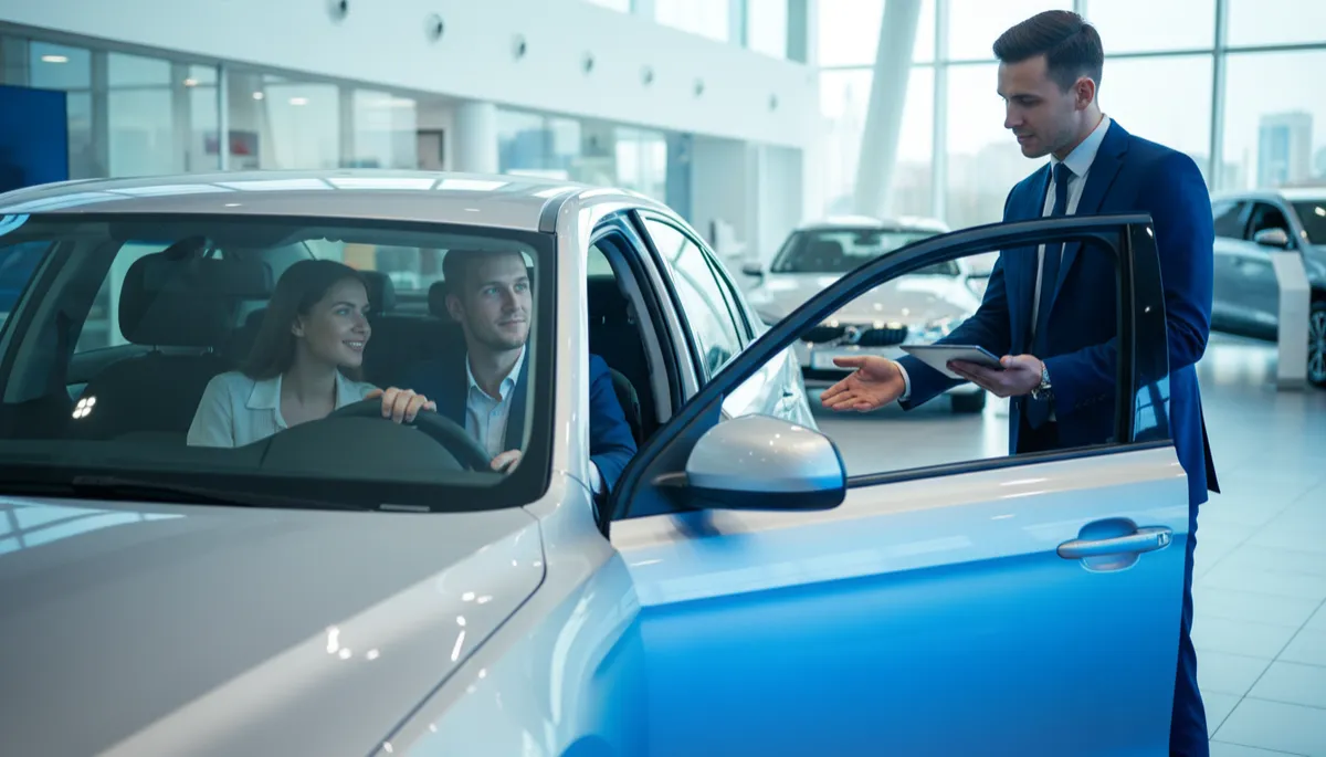 First-time buyers exploring a vehicle interior at a Raleigh dealership