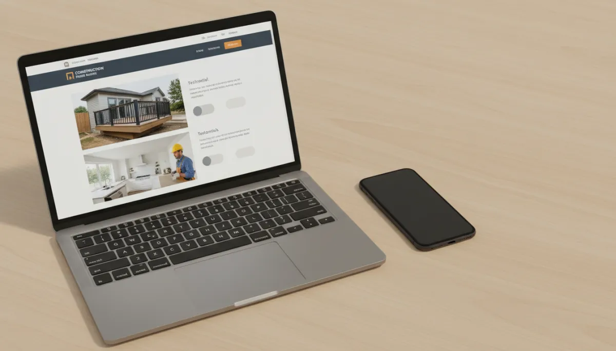 Laptop displaying a professional trades business website homepage