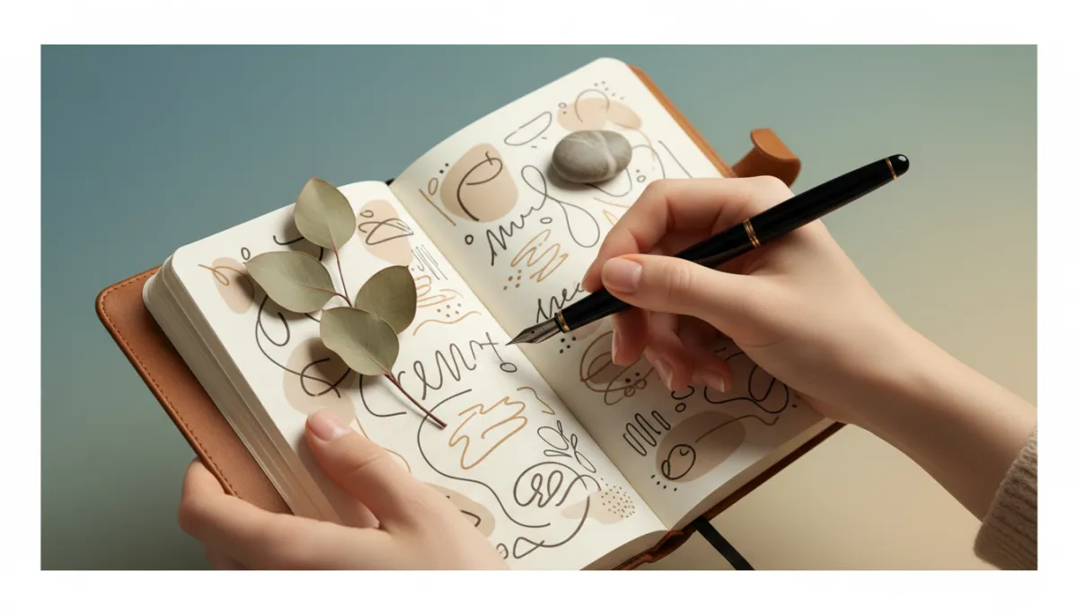 A close-up, realistic photo of hands gently holding a journal and pen, suggesting self-reflection and personal insight.